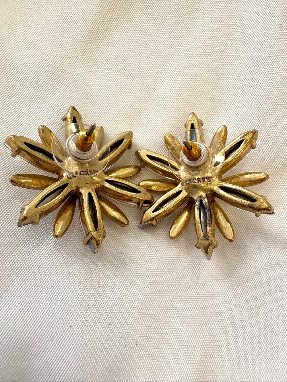 Vintage J.Crew Crystal Starburst Earrings Retired Gold Statement 2000s - Picture 3 of 3